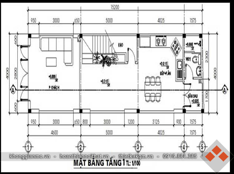 Thiết kế kiến trúc nhà ống  2 tầng 4x15m  tại Hưng Yên